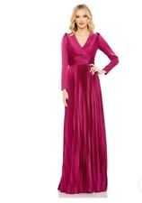 Ieena Mac Duggal Magenta Pleated Long Sleeve Satin A-Line Gown Dress Size 6 $458