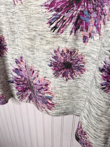 CJ Banks Women TOP 2X Hooded Tee Gray Purple Floral Thumbhole Tunic Quality - Picture 5 of 16