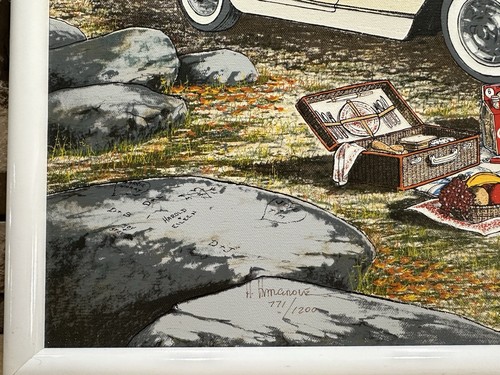 H. Hargrove His Two Loves Framed Serigraph Oil Painting Canvas 771/1200 Picnic - Picture 11 of 15