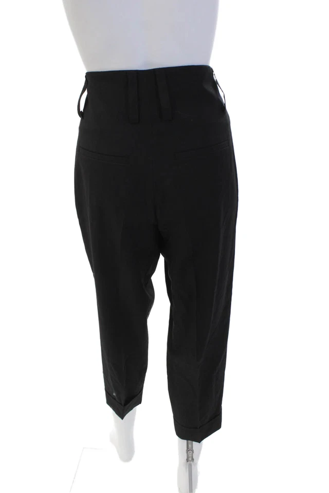 Pantalones al tobillo Alice + Olivia para mujer de lana plisados con detalle de cintura con puños negros talla 4 Foto 3 de 4