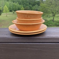 5pcs Antique 1930s Genuine Oven Serve Ware Bake Ware Plates & Bowls Pumpkin