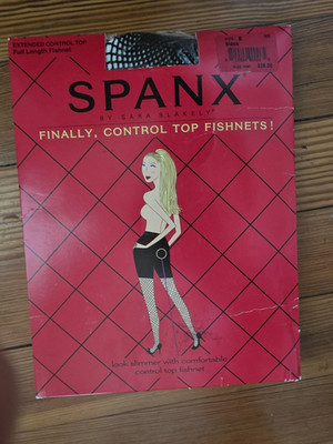 Spanx Black Extended Control Top Fishnet Tights Full Length Size B New