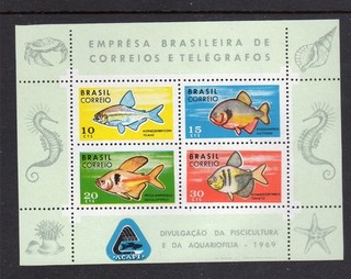 BRAZIL #1130 1969 FISH MINT VF NH O.G SHEET4 (M8)