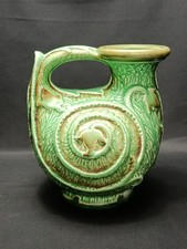 Antique Burleigh Ware Art Deco Green Ceramic Pitcher Jug Embossed Swirl Ivy