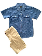 Lucky Brand Boys Size 6 2-Piece Snap-Up S/S Denim Shirt and Khaki Shorts Set