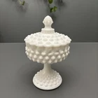 Vintage Fenton Hobnail Milk Glass Covered Candy Dish Pedestal Lidded Bowl 8.5”