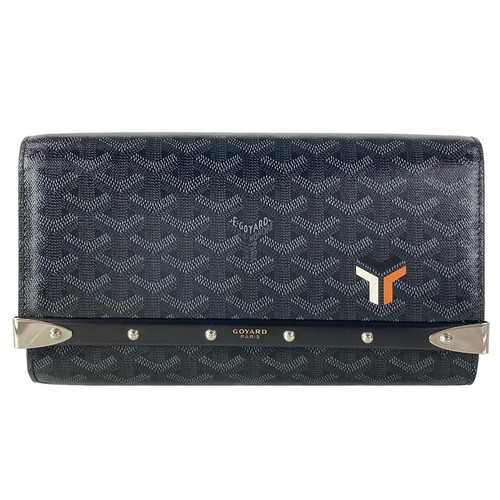 GOYARD Monte Carlo PM Black Coated Canvas Wood Clutch Bag