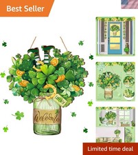 Welcome St. Patrick's Day Door Hanger Shamrock Wooden Hanging Sign Lucky Iris...