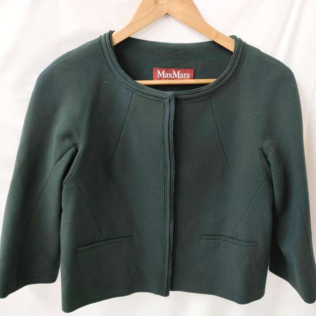 Max Mara STUDIO Collarless Jacket, Dark Green, Si… - image 12