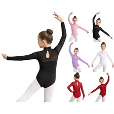Kids Girls Gymnastics Leotard Ice Skating Ballet Mock Neck Dance Bodysuit Stage