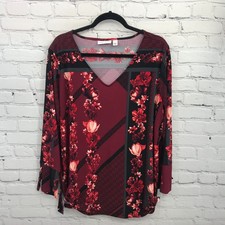 Susan Graver Top Women Extra Large Red Floral...