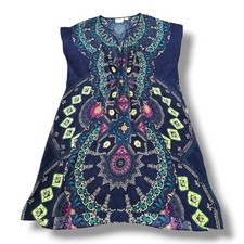 Maeve Anthropologie Flowy Sheer Blue Geometric Knee Length 100% Silk Women’s S