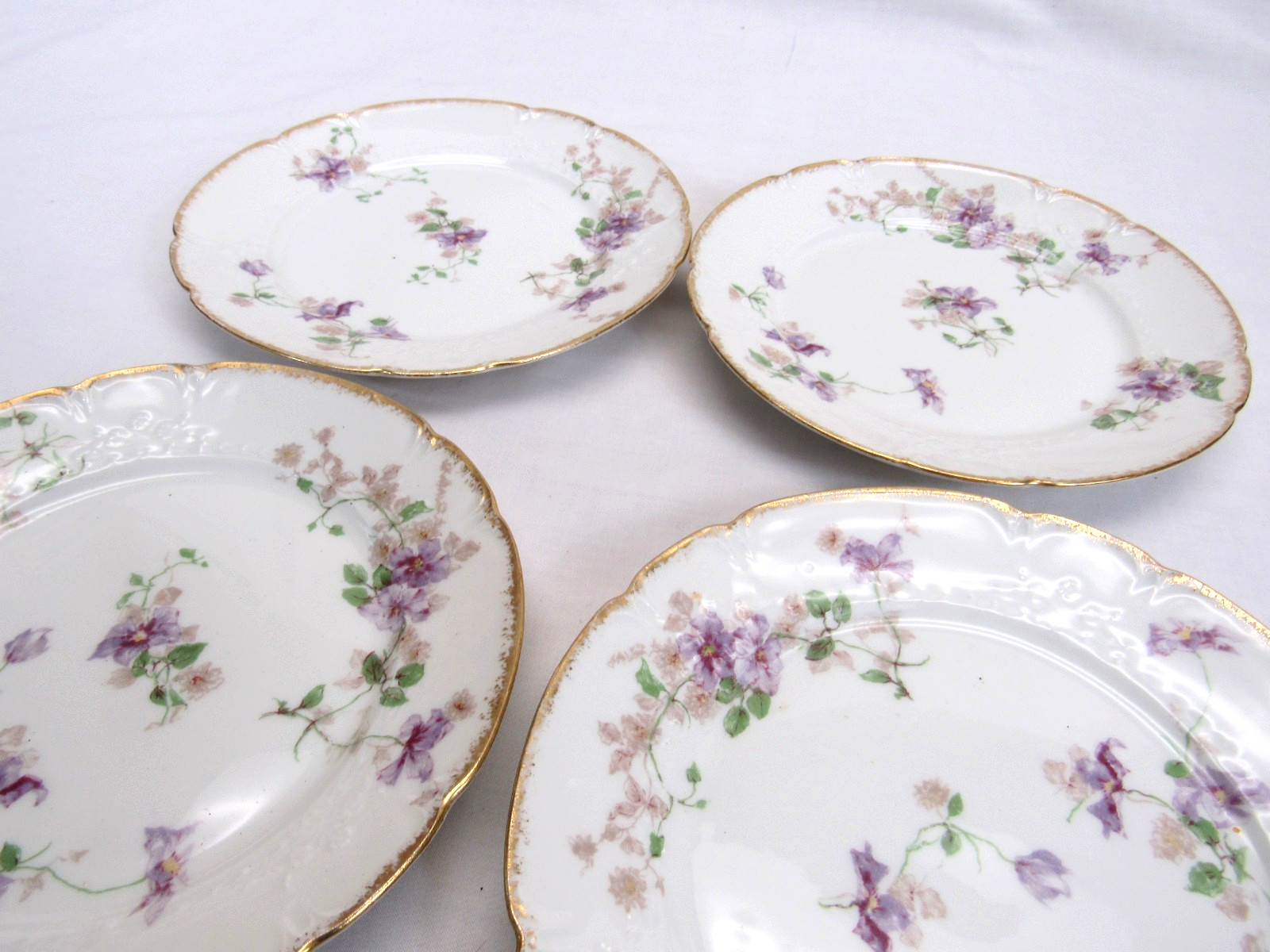 4 Vtg CFH Charles Field Haviland Limoges purple flower Bread Plates