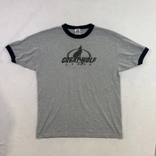 Vintage Great Wolf Lodge Shirt Mens XL Gray Black Ringer Tee Alstyle Wolf Logo