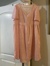 SHEIN Curve 2XL Pink Floral Knee Length Sundress V-Neck Flutter Sleeve