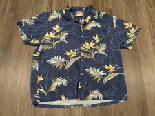 Vintage Paradise Found Hawaiian Shirt Men's Large Blue Button Up Floral Beach