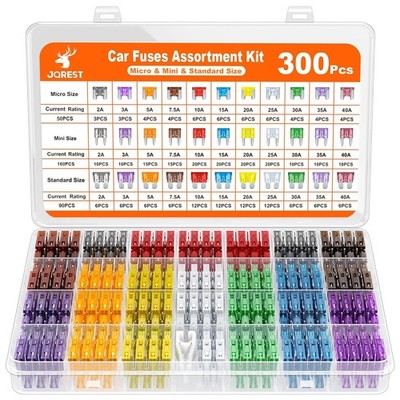 300Pcs Car Fuse Assortment Kit, 160 Mini Blade Fuses Automotive + 90 Standard Au