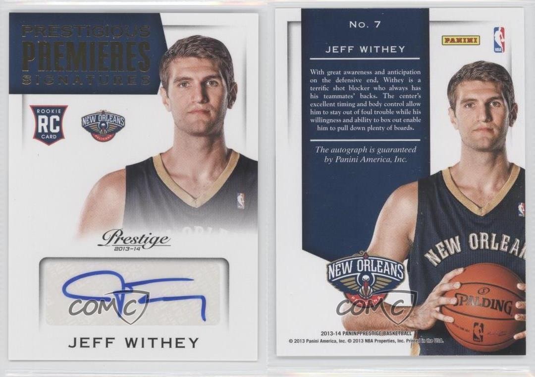 2013 Prestige Prestigious Premieres Signatures Jeff Withey #7 Rookie Auto RC 0c2