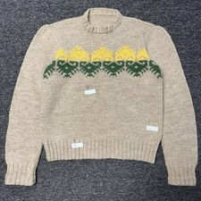 Vintage RARE Beige Knit Wool Abstract Design Pullover Sweater Mens - Size S