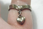 Sweet Vintage Sterling Silver Dangle Heart Charm Chevron V Band Ring sz 7 by SS