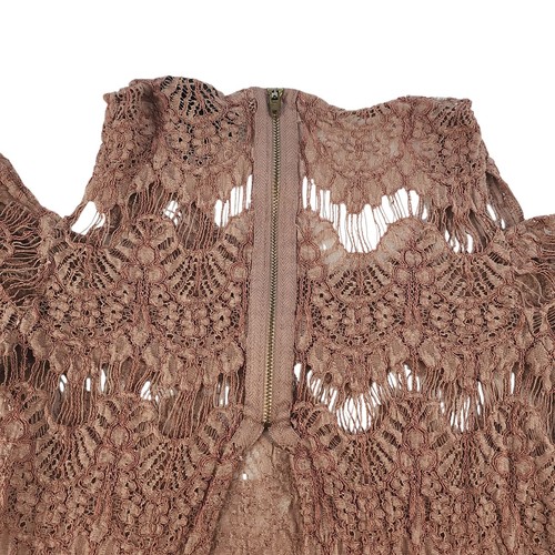 Camicia pizzo marrone donna media spalla fredda vedere attraverso boho uncinetto senza schiena - Foto 10 di 15
