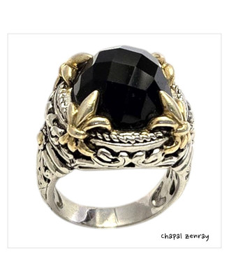  Retired Vintage Chapal Zenray Sterling Silver Black Onyx Fleur De Lis RingSz8