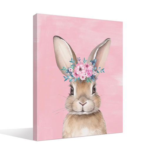 Pink Easter Bunny Rabbit Canvas Wall Art Print, Easter Decor for ...