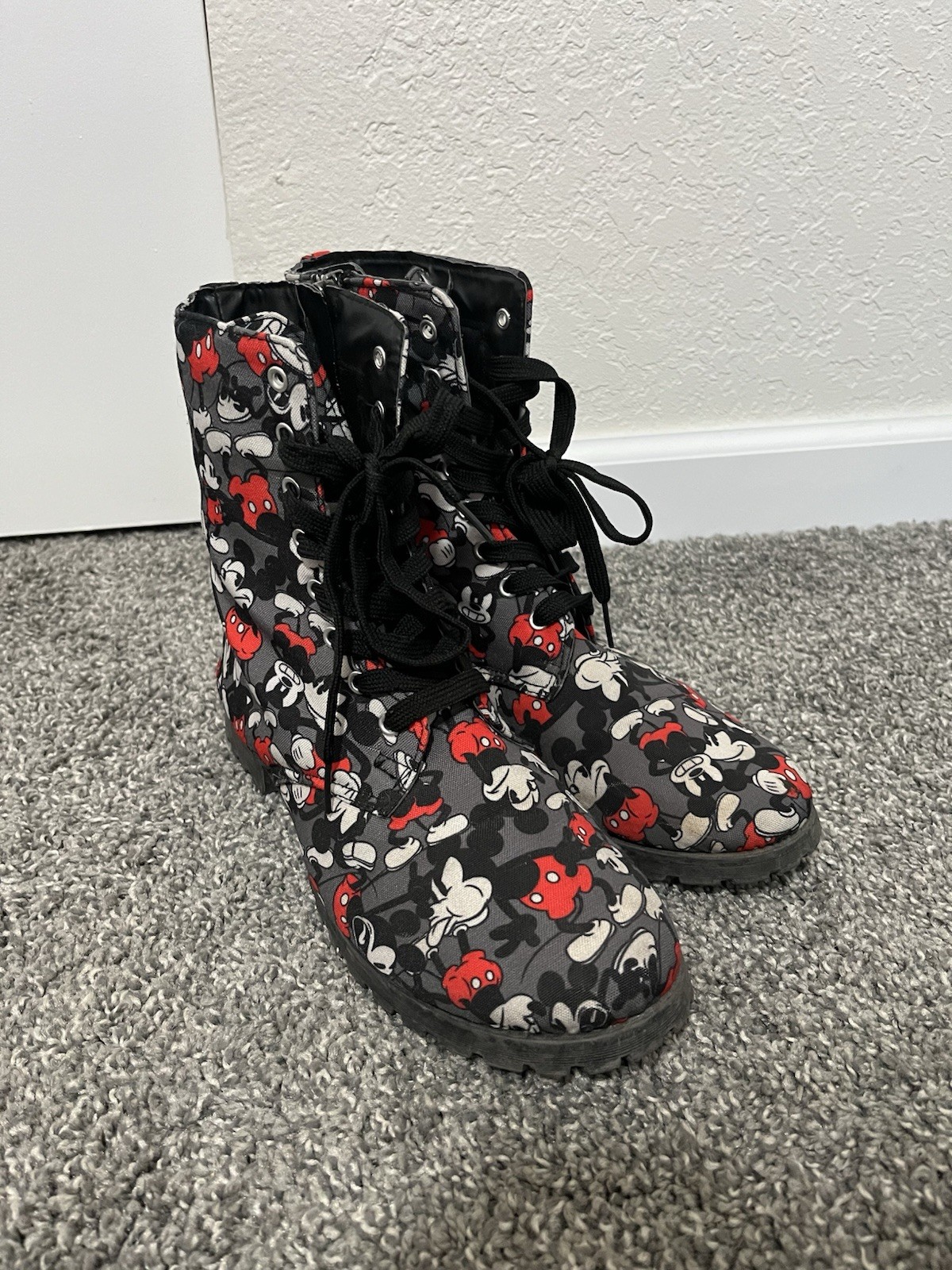 SAOLA Stivali donna Disney Topolino taglia 10 grigi suola grossa tela scarpe stringate