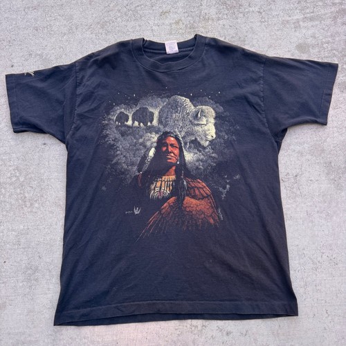 Vintage 90s Ken Powell Native American Bison T-Shirt XL Calgary Canada