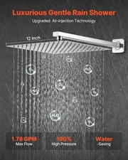VEVOR Shower Faucet Set,Rainfall Bathroom Shower System with 12-Inch Square Rain