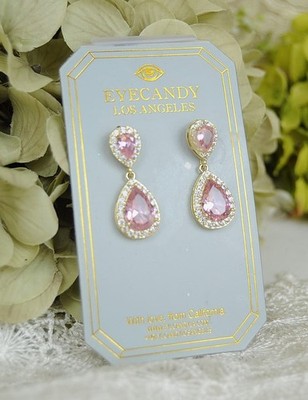 Eye Candy Los Angeles Tear Drop Earrings PINK & CLEAR CZ STONES