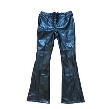 Fashion Nova x Janet Guzman Flare Pants Womens Black Faux Leather Lace Up SIZE L