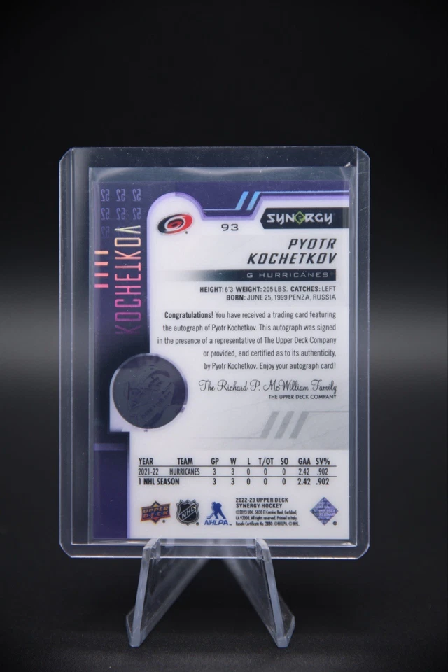2022 Upper Deck Synergy Rookies Purple 50/99 Pyotr Kochetkov #93 Rookie Auto RC - Image 2 of 2