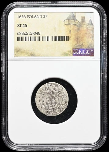 POLAND. Georg Wilhelm, 1626, Silver 1/24 Thaler (3 Polker), NGC XF45