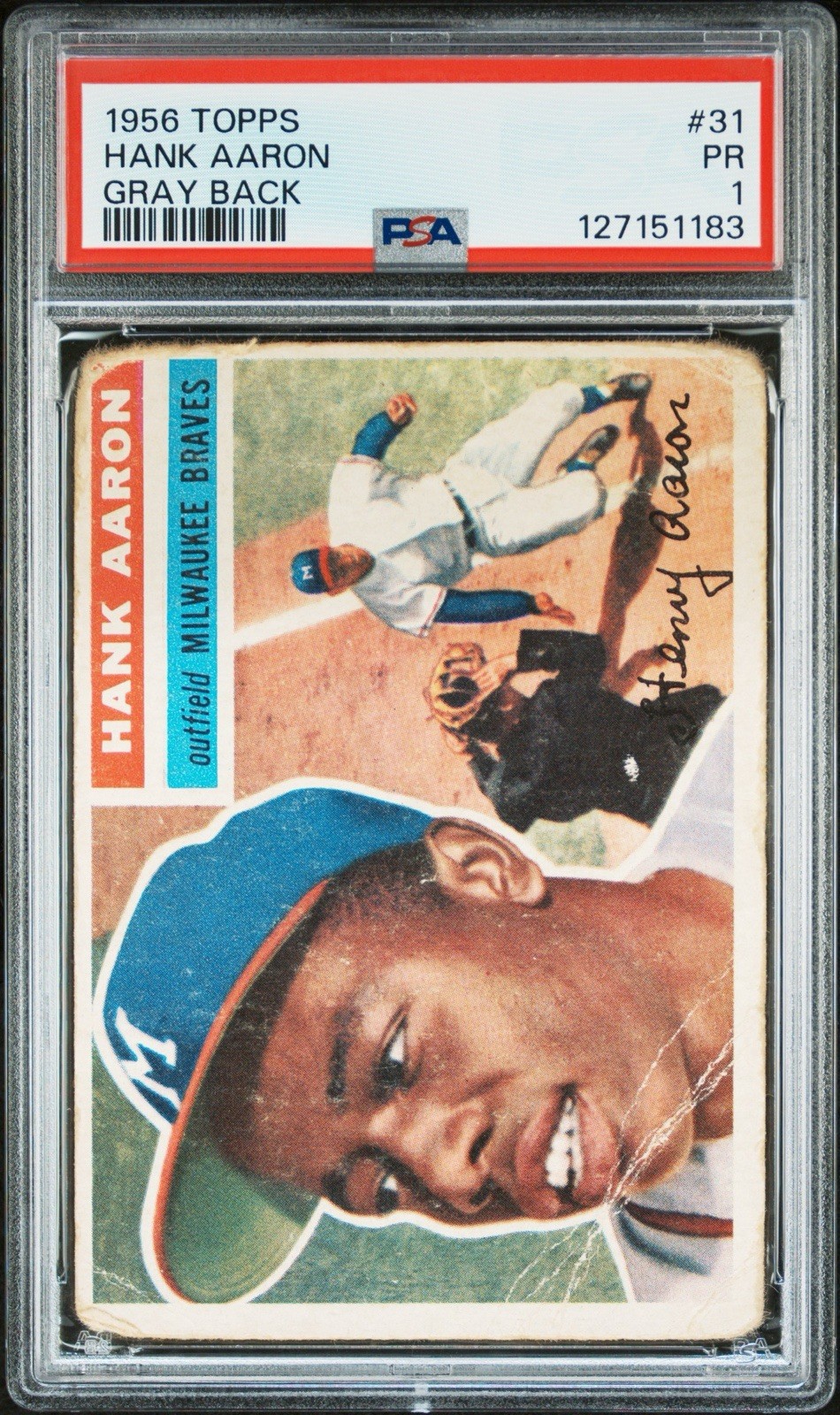 🔥🔥1956 Topps Hank Aaron #31 Gray Back PSA 1🔥🔥