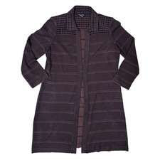 Misook Sweater Duster Maroon Black Graphic Stripe Print Collared size Medium