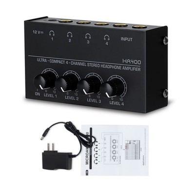 1 PC 4 Channels 12V Black Mini Stereo Headphone Ultra-Compact Audio Amplifier