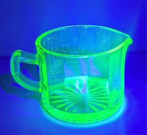 Uranium Green Glass Panelled Creamer Vintage Depression Glassware *Chipped