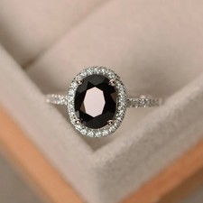 Black Onyx Oval Cut Gemstone 925 Sterling Silver Women Halo Ring Duty Free