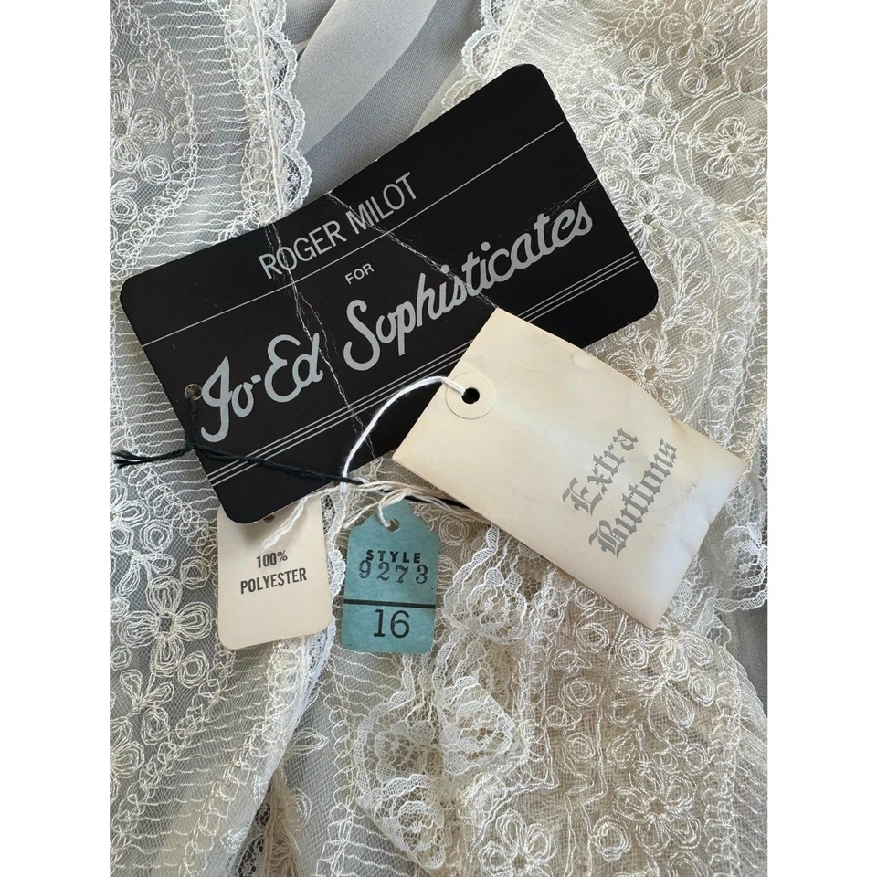 NWD Roger Milot Vintage 70s Edwardian Sheer Lace Cream Peplum Blouse size 16 - Image 3 of 4