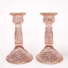 Vintage Pink Depression Glass Federal Spiral Candlesticks Set of 2 5.5”
