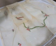 Vintage Cream Off White Floral Hand Embroidered Apron