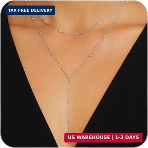 Authentic 14K Gold Plated Y Necklace for Women - Dainty Lariat Long Pendant Chain, Layered