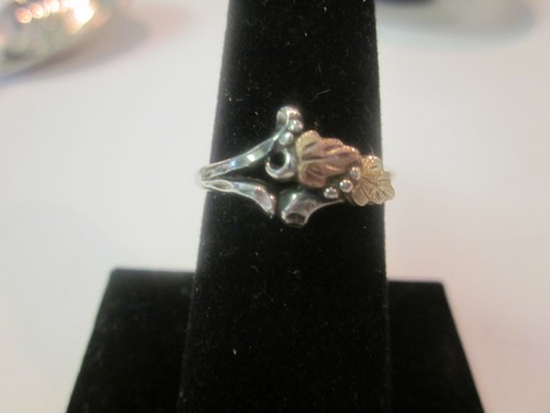 VERY NICE LADIES 12 K BLACK HILLS GOLD AND STERLING SILVER LEAF RING SIZE 7