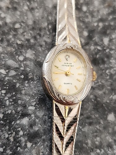 Vintage Womens Sarah Coventry Silvertone & Goldtone Quartz Watch-Faux Diamond - Picture 10 of 13