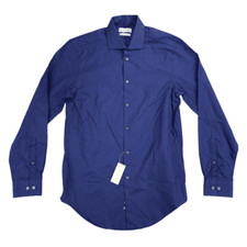 Calvin Klein Mens Slim Fit Stretch Long Sleeve Dress Shirt Cotton Blue Size L