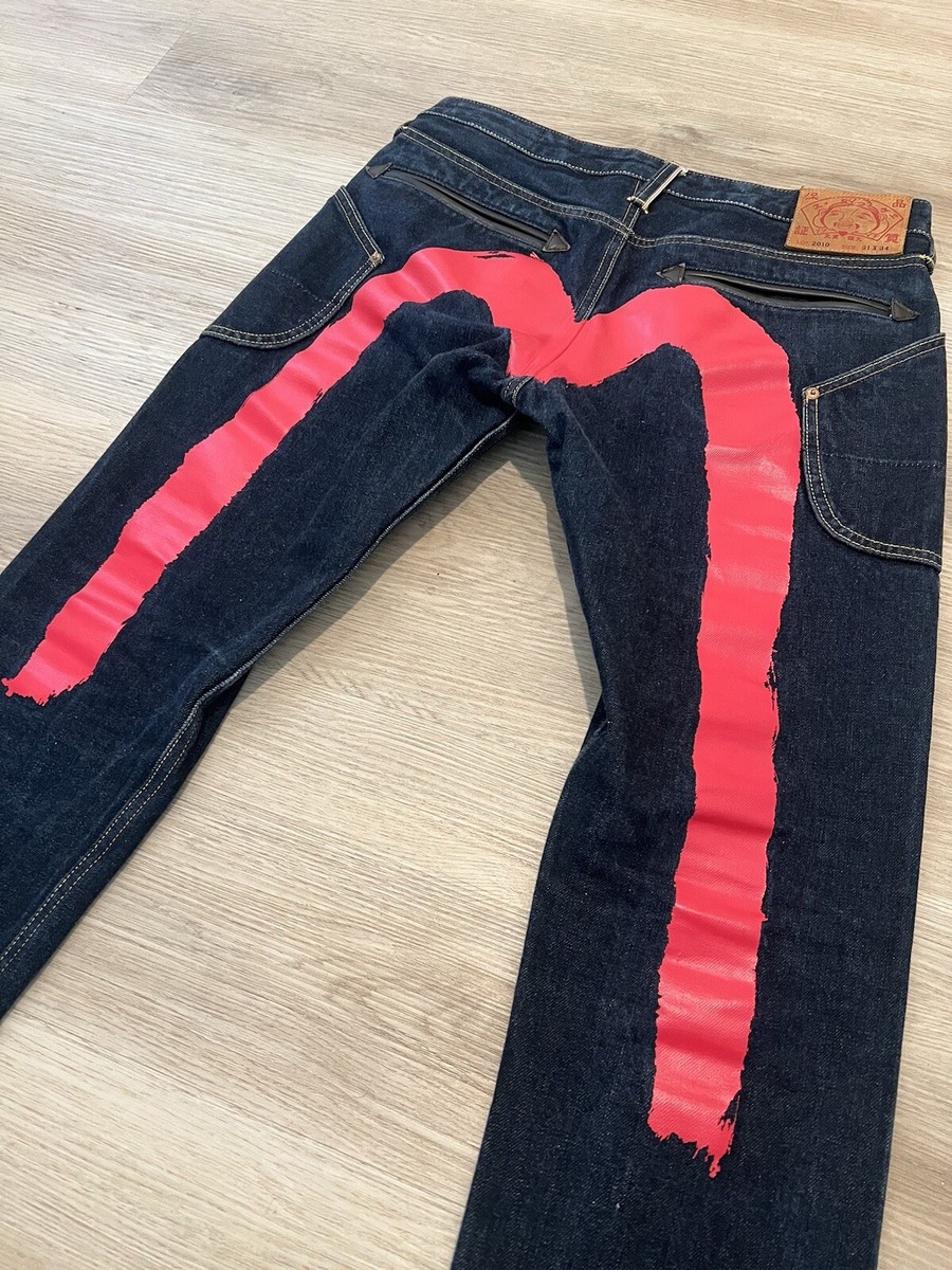 Evisu Denim Red Brushstroke Jeans size 31 x 34 Lot 2010 | eBay
