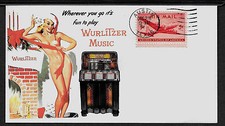Pubblicità Juke Box Wurlitzer 1950 presente su busta natalizia da collezione *A127