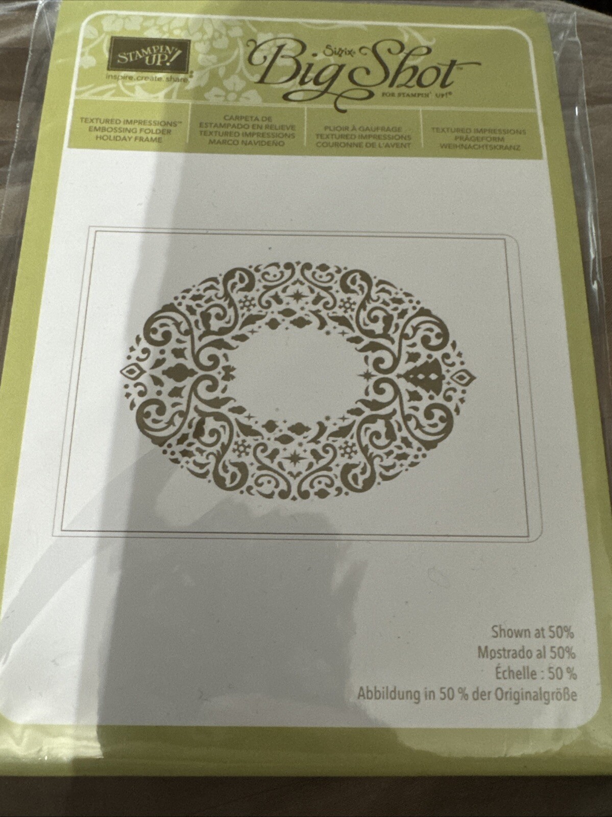 Stampin’ Up!  HOLIDAY FRAME Embossing Folder Sizzix Big Shot. 6 1/2 x 4 1/4. New