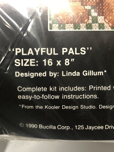 Bucilla Stamped Cross-stitch Kit 40488 Playful Pals Puppy/Kitten Vintage 1990 - Picture 3 of 7